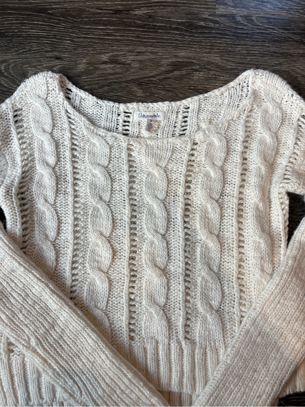 Aeropostale Cream Cable-Knit Crewneck Sweater